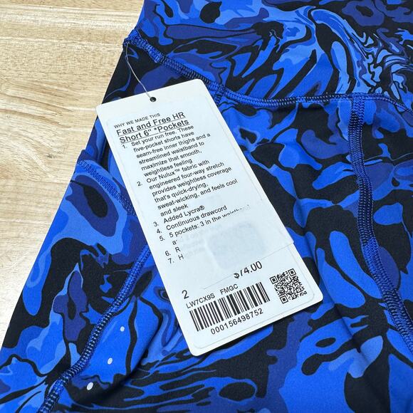 Lululemon Fast Free High-Rise Short 6" 5 Pocket Galactic Cobalt Size 2 NWT - Picture 6 of 11